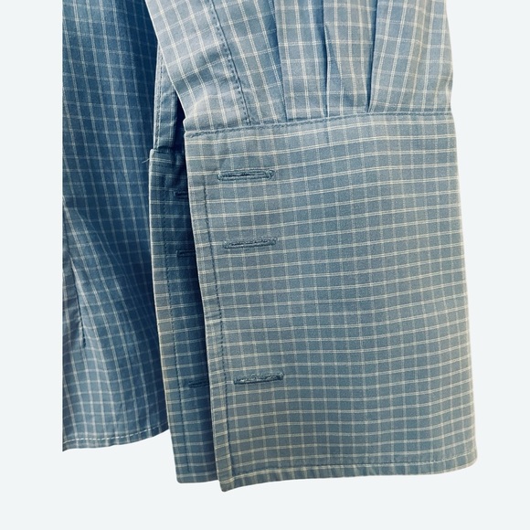 Thomas Pink Blue & White Check Button-Down Dress Shirt. French Cuff Sz 16.5-36.5 - Picture 6 of 9